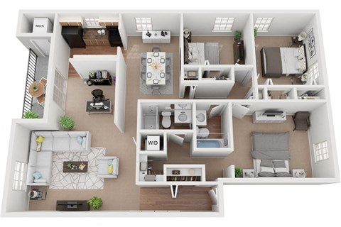 Floor plan for 3 beds, 2 baths, 1500 sqft